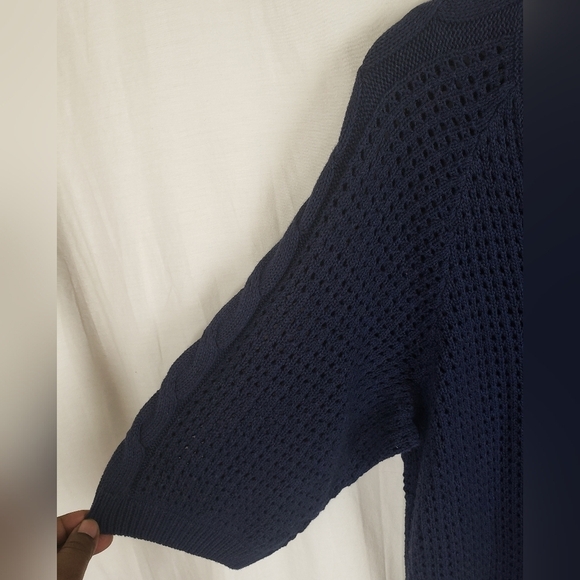 NWT Lane Bryant Navy Short Sleeve Open Cable Knit VNeck Sweater Sz 22/24 - Picture 6 of 9
